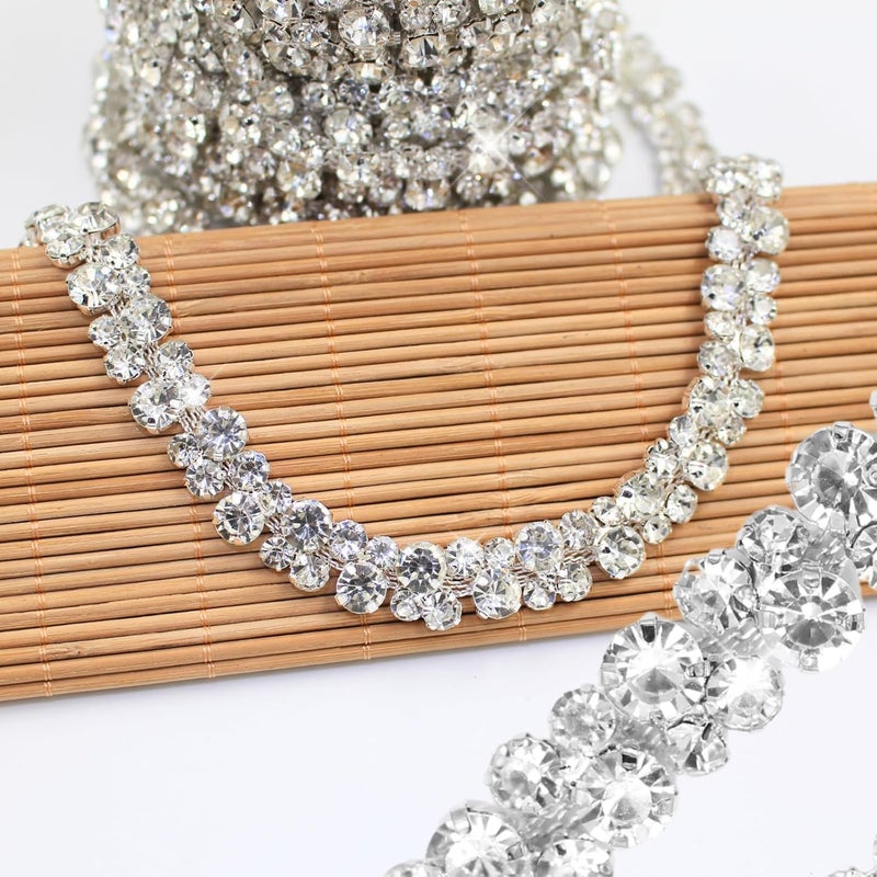 PEARLY JUN 1 Yard Rhinestone Trim Chain Sliver Applique Stringing Ribbon DIY Jewelry Wedding Party Bracelets Craft Bridal Bouquets Embellishment Accessories - Image 1